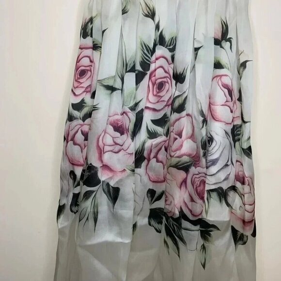 Floral Rose Print 100% Silk Cotton Lining Balloon Skirt Midi Dress Size Small - Picture 6 of 13